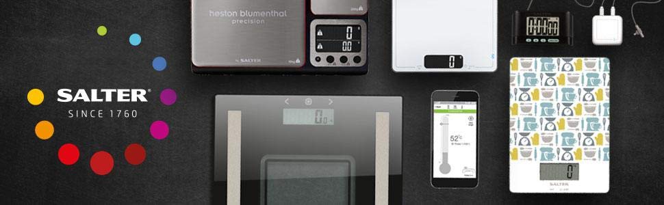 Кухонні ваги Salter зі чашею - ваги для кухні, з мірною чашею, 5 кг, LCD-дисплей, нержавіюча сталь, для випічки та приготування їжі (1.8л)