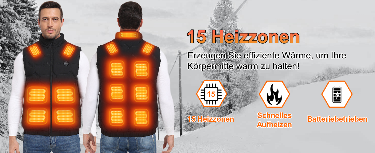 Обогреваемая жилетка Gokozy для мужчин с Powerbank 20000 mAh, 15 зон обігріву, для катання на велосипеді, риболовлі, лижного спорту, чорного кольору