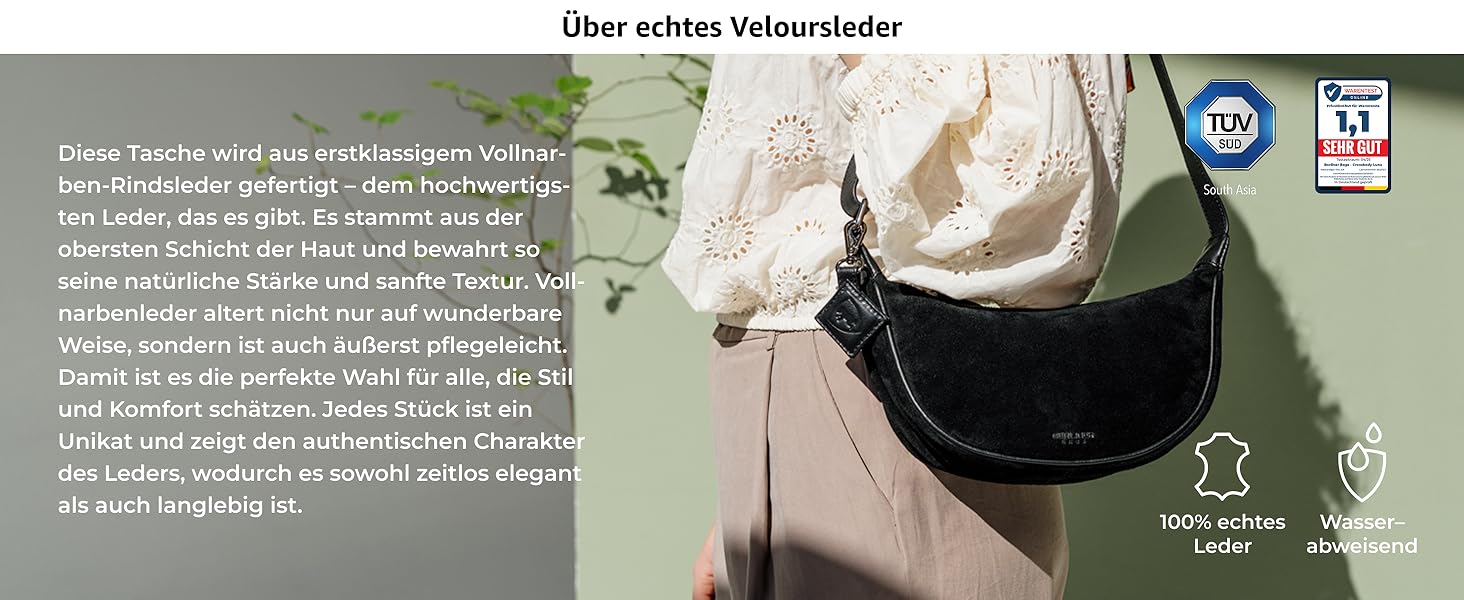 Сумка через плече Berliner Bags Luna, шкіряна жіноча, чорна замша, напівмісяць