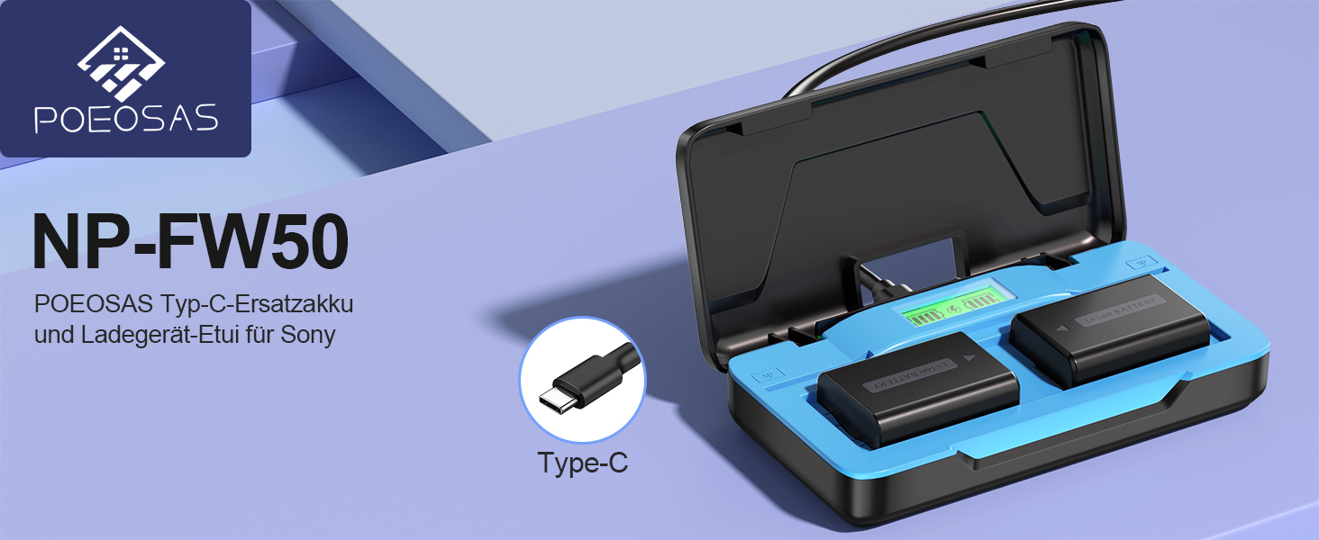 Акумулятор NP-FW50 1400 mAh з USB-C 20W для Sony ZV-E10, Alpha A6000/A6100/A6300/A6400/A6500/A5100/A7/A7II/A7R/A7RII/A7S/A7SII (2 шт.)