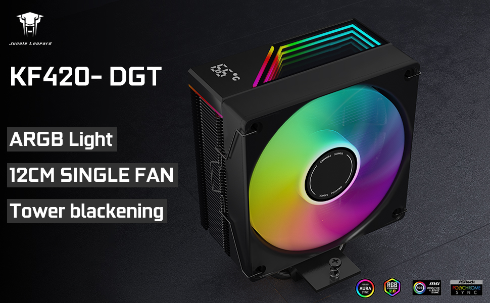 Jungle Leopard KF420 DGT ARGB: Повітряний кулер для CPU з RGB підсвічуванням, 120 мм, тихий PWM вентилятор, сумісний з Intel LGA 1700/1200/115X/1851/1366/2011, AM4/AM5 (чорний)