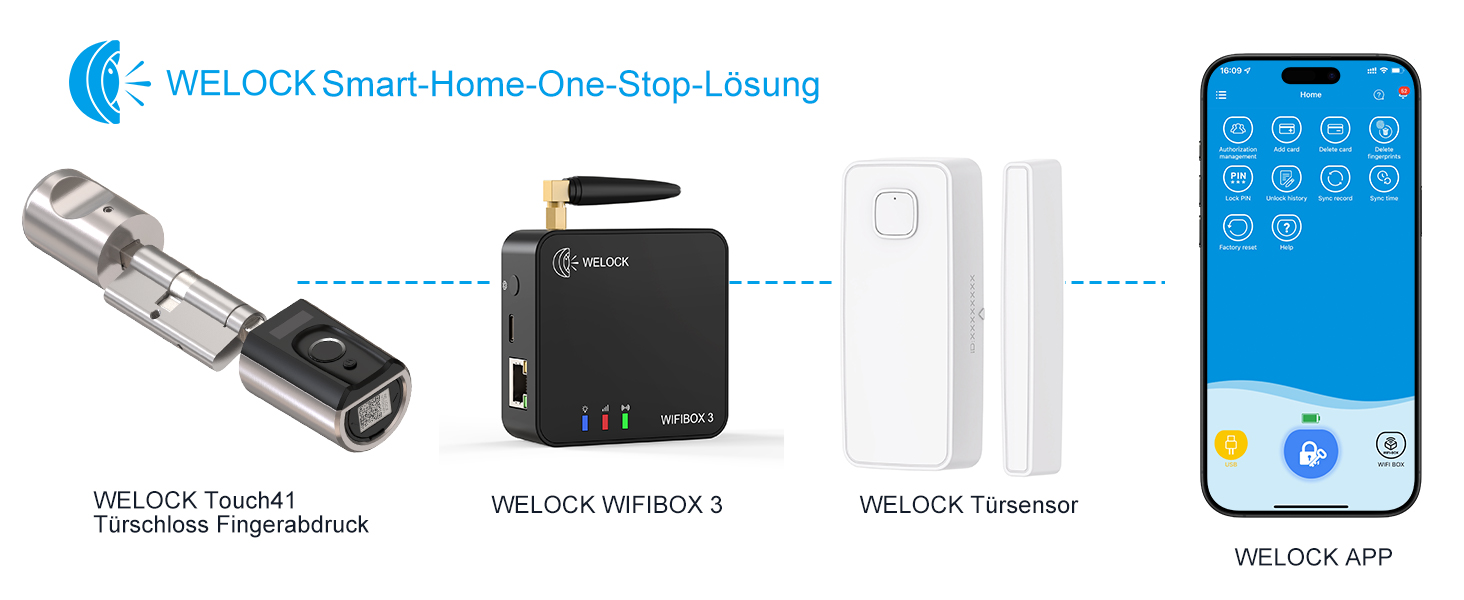 Електронний дверний замок WELOCK Touch41 з відбитком пальця, Wi-Fi, Bluetooth, RFID, IP65, для дверей 50-100 мм, сумісний з Alexa