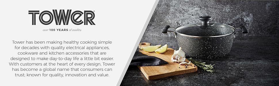 Каструля Tower T900116 з кованого алюмінію, 24 см, чорне діамантове покриття, м'які ручки, для супу та запікання