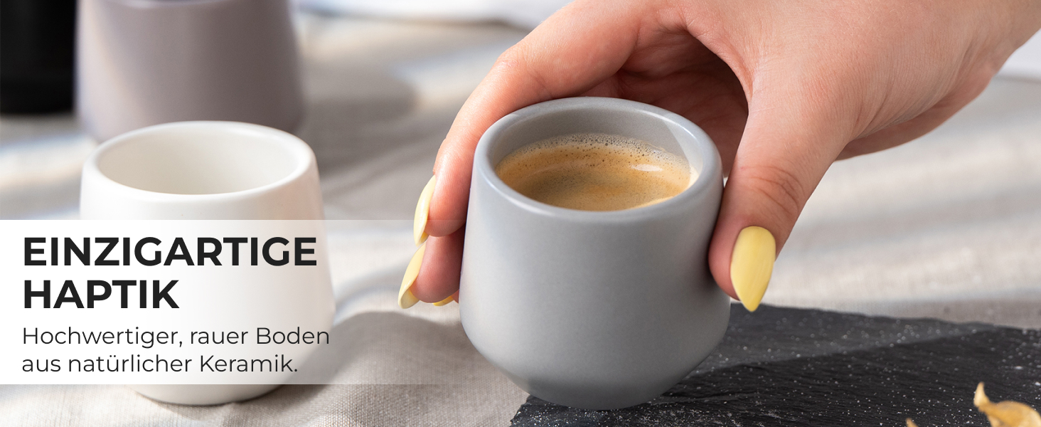 Набір чашок для еспресо Miamio 4 шт (90 мл) з кераміки без ручки, товстостінні, класичний пастельний колір, Luxe Collection