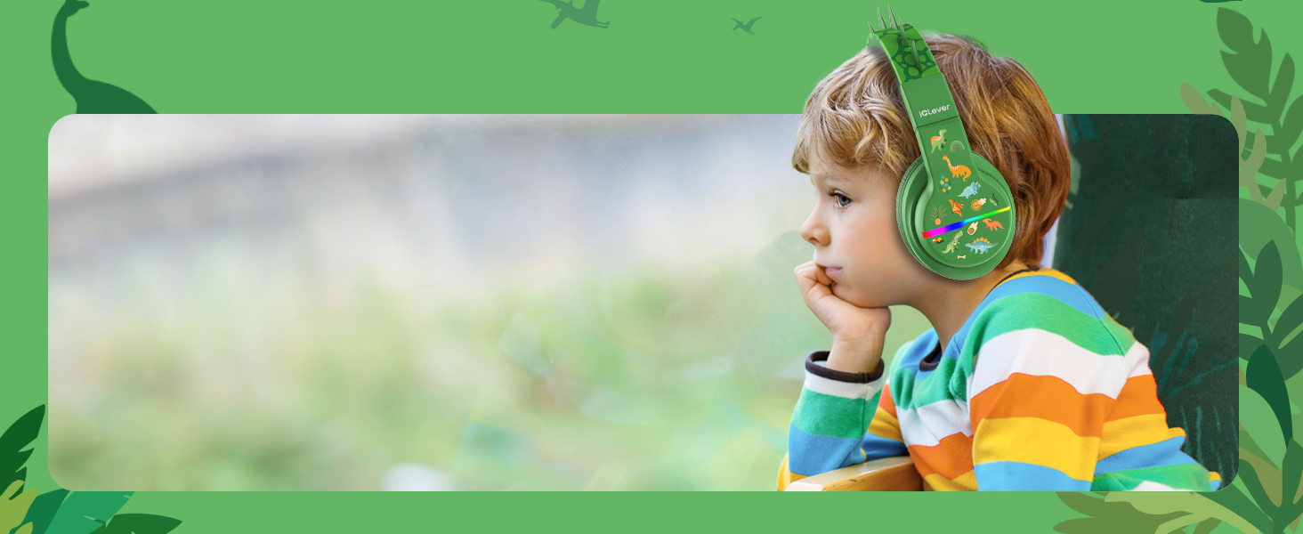 iClever Бездротові навушники для дітей з LED-підсвічуванням, Over-Ear, Bluetooth 5.2, мікрофон, BTH12 (Хвилинка)