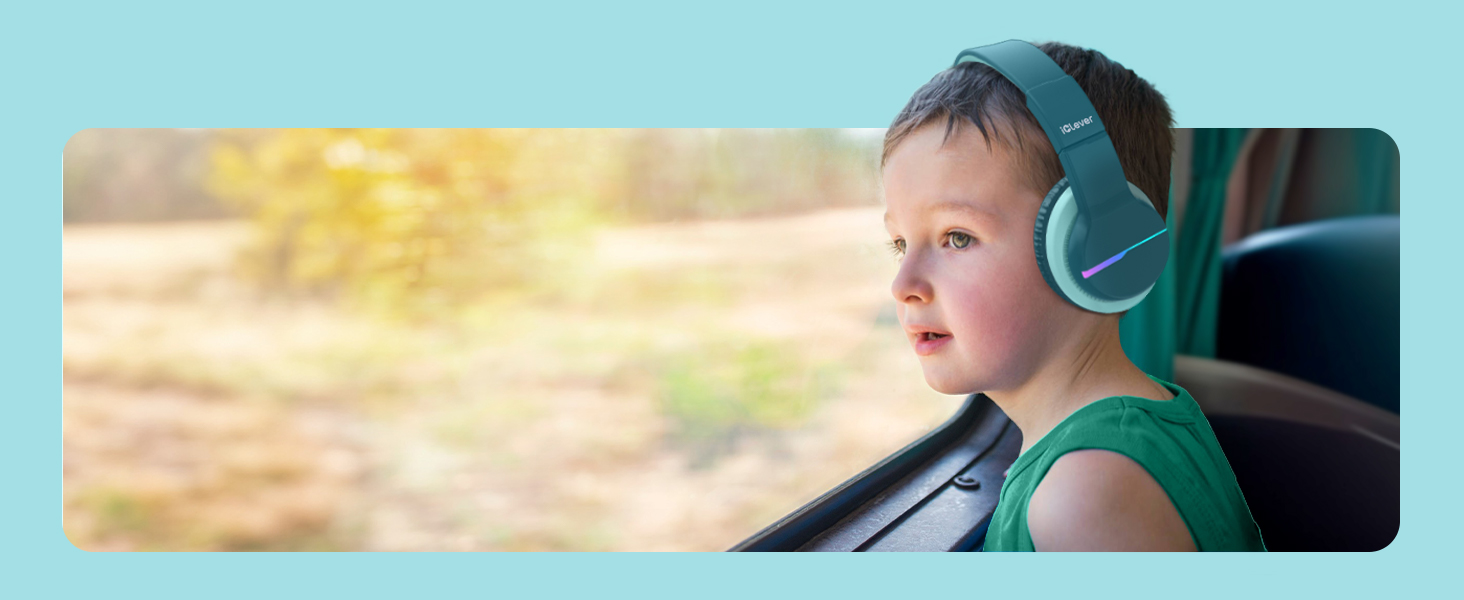 iClever навушники Bluetooth для дітей з LED-підсвіткою, Over-Ear, обмеження гучності 74/85dBA, 85 годин роботи, Bluetooth 5.2, мікрофон, BTH12, зелені