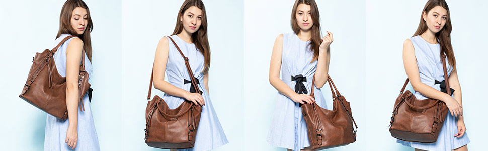 Комплект жіночих сумок Realer: велика шопер-сумка та сумка-месенджер зі шкіри, коричневий L, коричневий