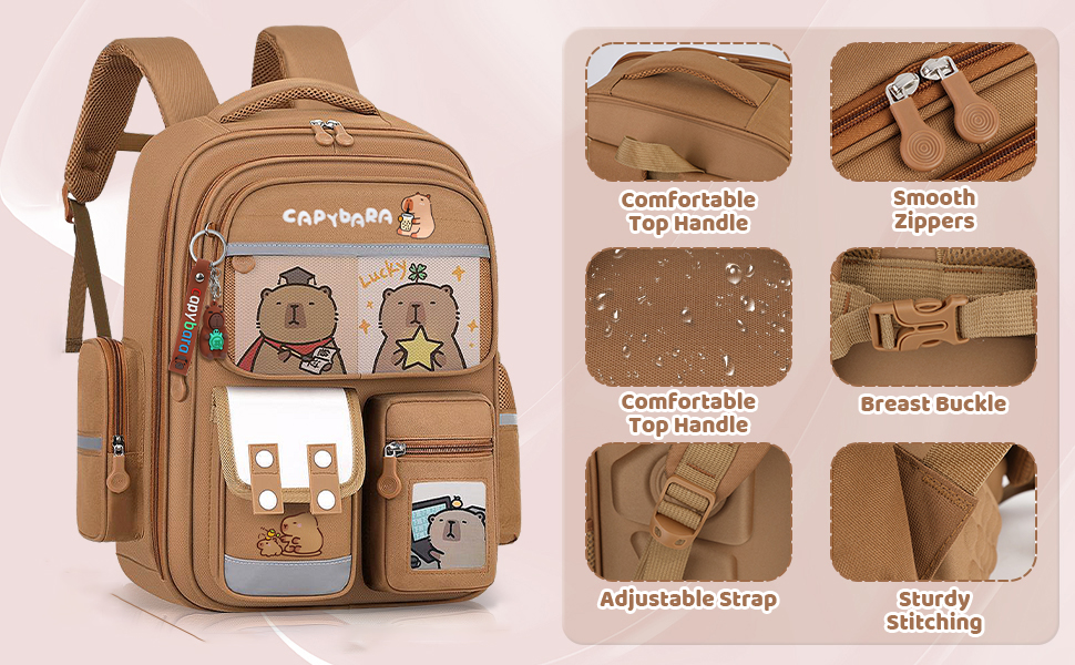 Рюкзак Capybara для дітей: комплект з пеналом та ланч-боксом. Коричневий шкільний рюкзак для хлопчиків та дівчаток