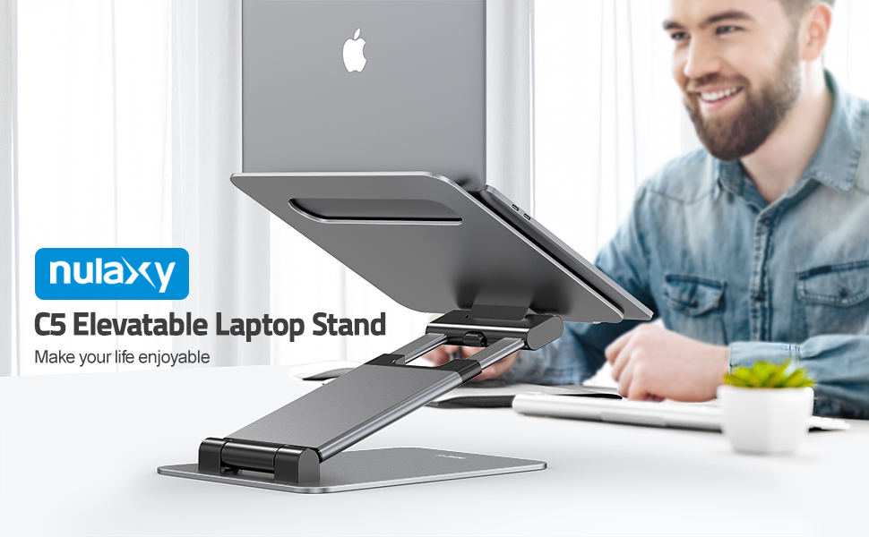 NULAXY Adjustable Laptop Stand - Ergonomic, Portable, Foldable, Supports 10kg, 10-17 inch Compatible - Space Grey