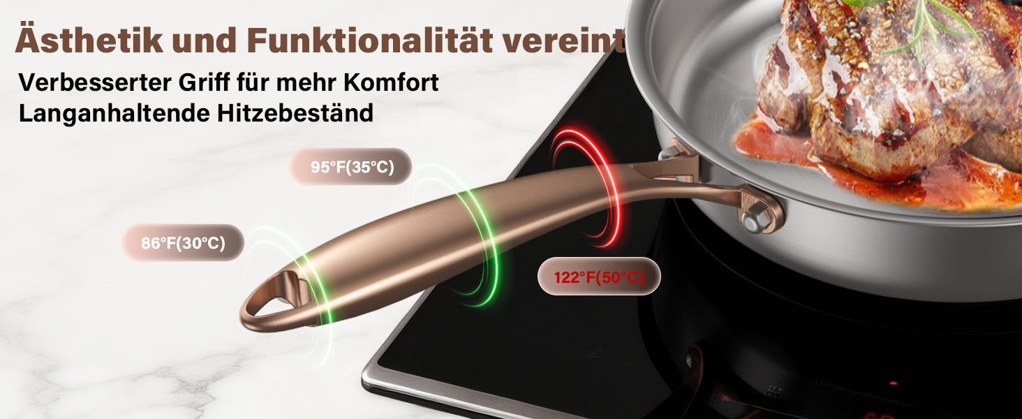 Сковорода Edelstal 28 см з титановим покриттям, індукційна, нержавіюча сталь 18/10, з рожево-золотистою ручкою (без PTFE, PFAS, PFOA) для всіх типів плит