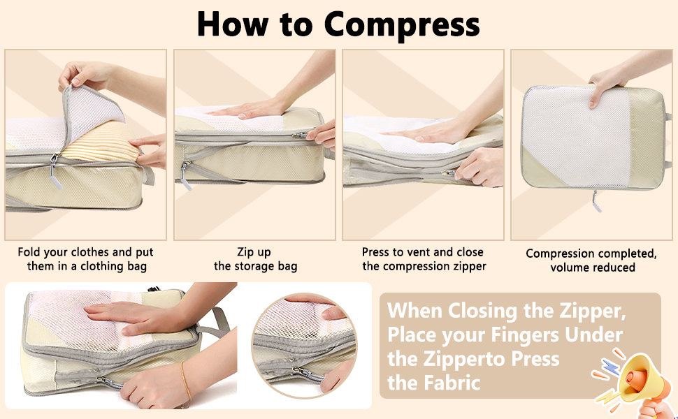 Набір органайзерів для валізи POWZOO (8 шт.) - компресійні кубики для одягу та взуття, бежевий