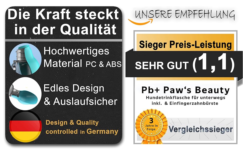 Набір з 2 шт. туристичних собак-пляшок 800 мл з щіткою для зубів | Пляшка для собак преміум-якість, 800 мл, не протікає | Турецька якість