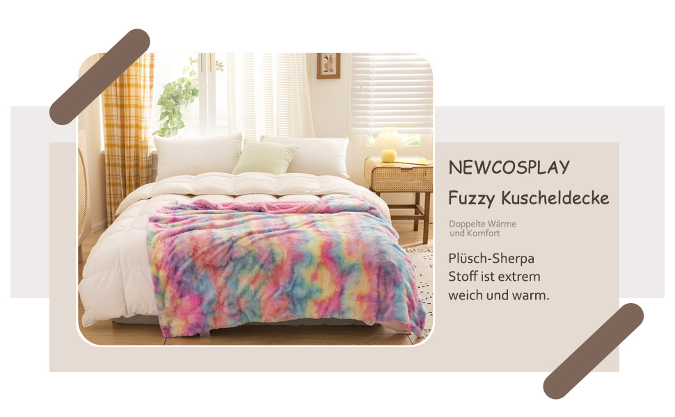 Плед NEWCOSPLAY з м'якого штучного хутра з підкладкою Sherpa, теплий та затишний, 100 x 130 см (Lila-Regenbogen, Throw(40'x50'), Dunkler Regenbogen)