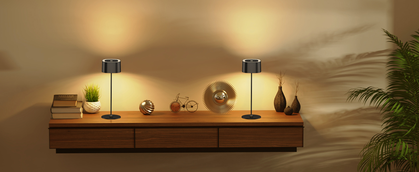 Акумуляторний LED настільний світильник з димером, 2 шт. Бездротовий сенсорний світильник USB-C, металевий, водонепроникний (IP54), 5600mAh, 5W, чорний