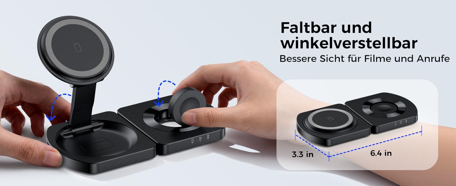 Бездротова зарядка Induktive для iPhone 17 Air/16/15/14/13/12, 3-в-1 з підтримкою MagSafe, Apple Watch та AirPods, чорний матовий