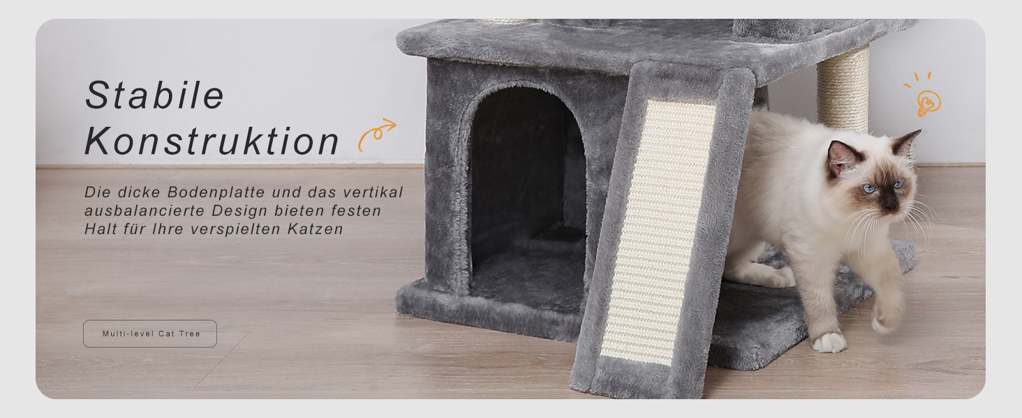 Котячий будиночок з когтеточкою PETEPELA з сизалевим мотузком, плюшевою лежаком та ігровим будинком для котів, сірий, 90 см