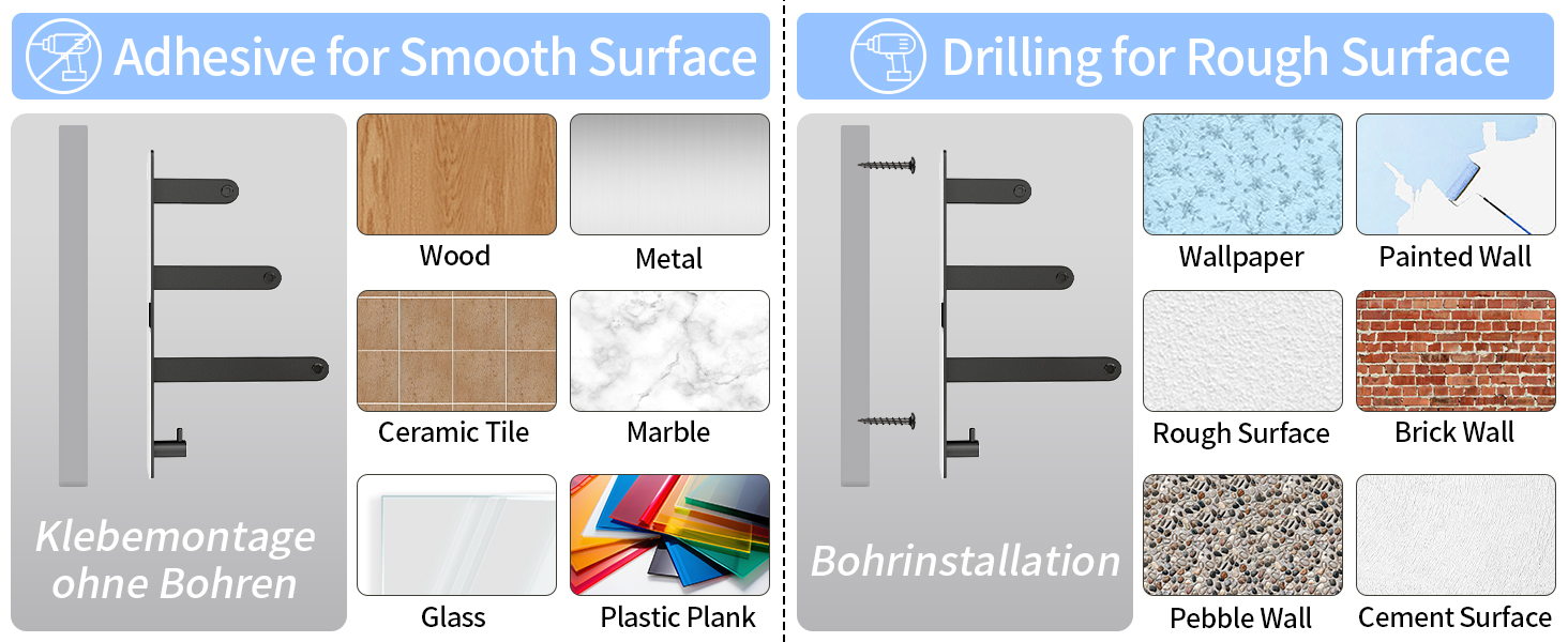 Тримач для рушників 80 см без свердління, чорний, з 3 стержнями, з нержавіючої сталі, з 2 гачками