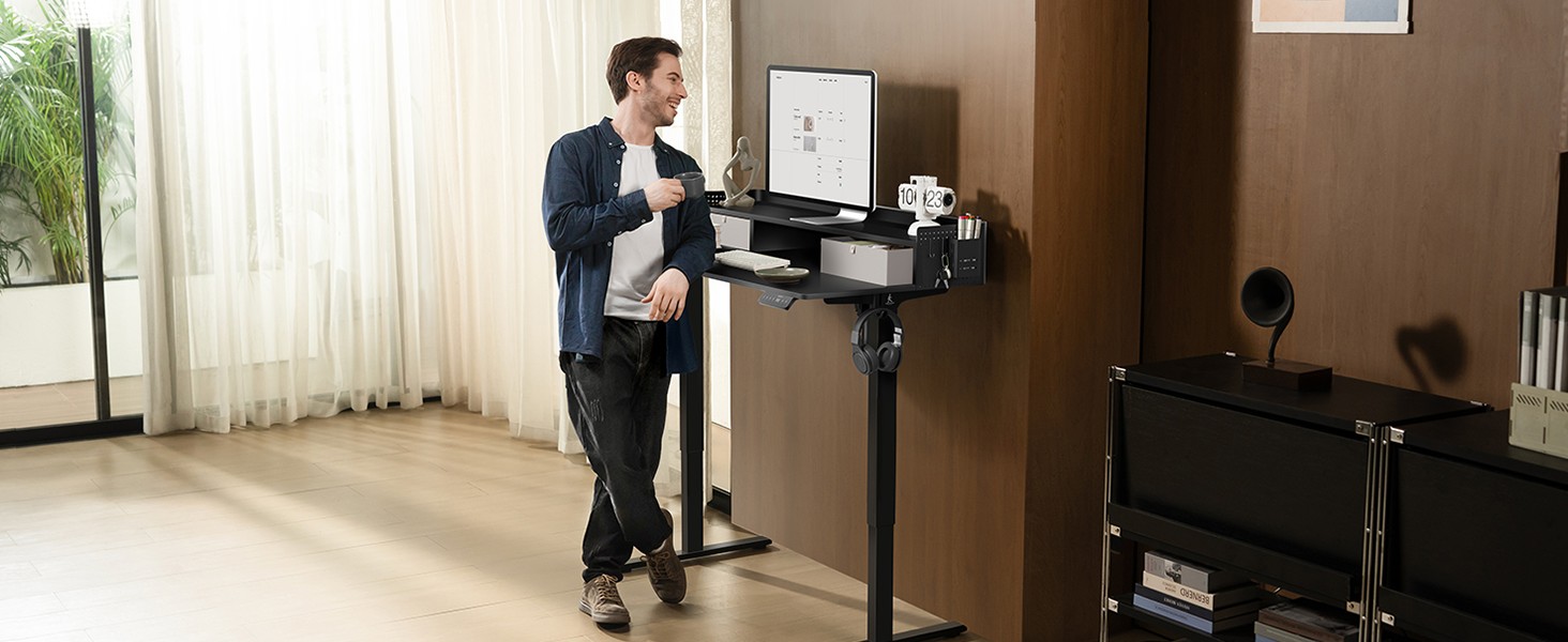 Electric Standing Desk with Drawers - 120x60cm Adjustable Height Desk for Home Office & DIY Pegboard