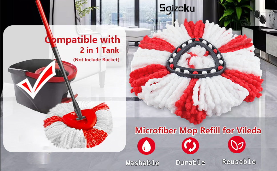 4 мікрофіброві насадки для швабри Vileda Turbo, сумісні з EasyWring Spin Mop, змінні головки для підлоги