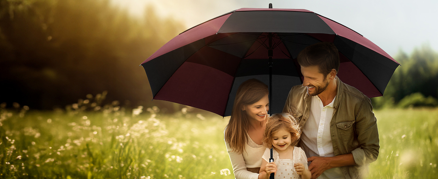 TECKNET Головний парасолька велика XXL, гольф-парасолька 68 дюймів, стійка до вітру, з подвійною конструкцією, вентильована, з великою ручкою EVA, для жінок та чоловіків, чорна та червона, діаметр 150 см