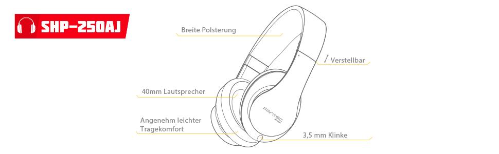 Навушники FANTEC SHP-250AJ Stereo HiFi, білий/червоний, без мікрофона