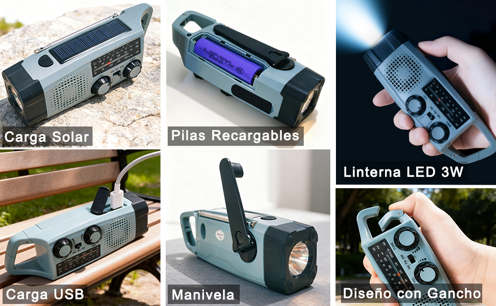 Сонячне радіо 8-в-1 з ліхтариком та USB, FM/AM, метеостанція, аварійне радіо з сонячною панеллю, динамо-механізмом, LED-ліхтариком, сигналом SOS для кемпінгу