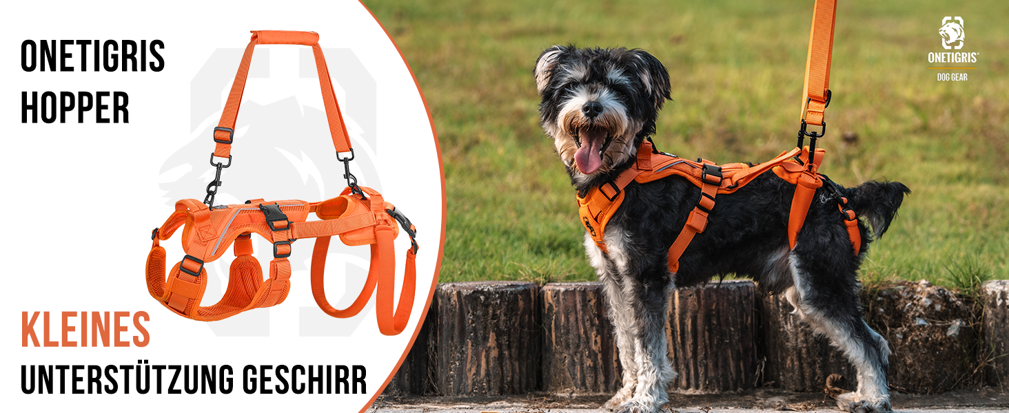 Шлейка для собак OneTigris Hopper для підтримки та реабілітації, XS (S:8-15кг, Обіх:36-51см, Грудка:51-69см), Помаранчевий