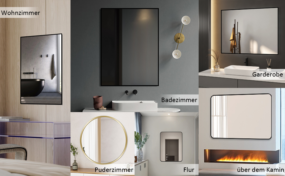 Дзеркало Boromal Spiegel чорне 40x60 см з металевим обрамленням для ванної, туалету, спальні