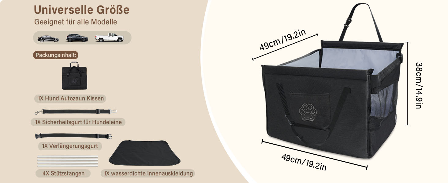 Автокрісло для собак - водовідштовхувальне автокрісло для маленьких та середніх собак з сітчастим вікном та ременем безпеки - складаний кошик для собак в авто для будь-якого розміру (Чорний)