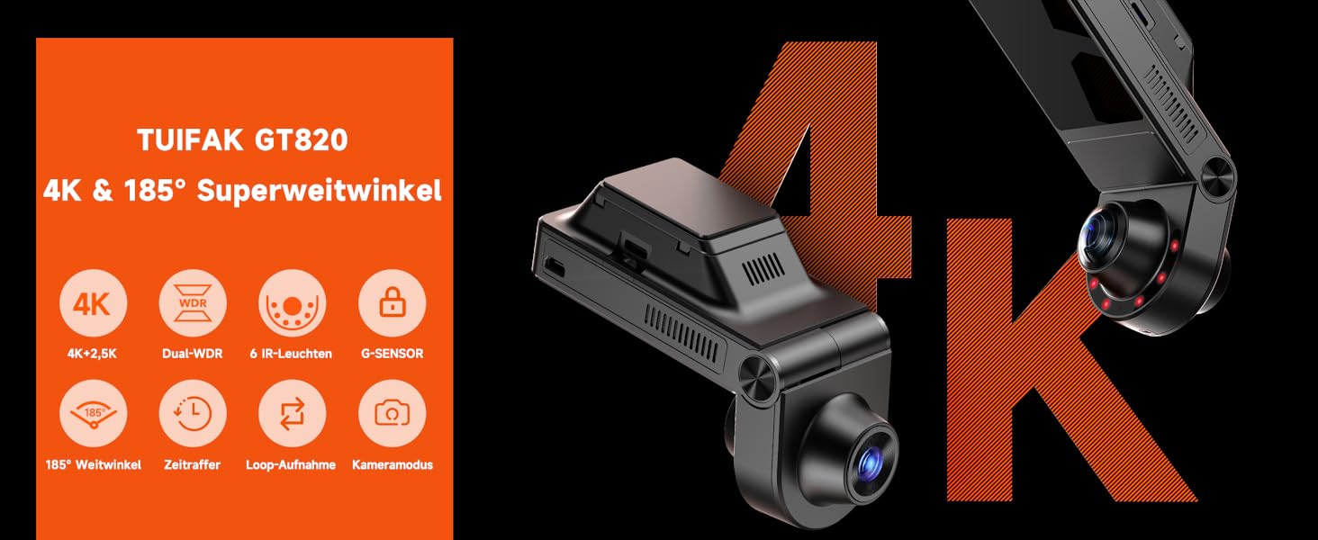 Відеореєстратор E-YEEGER Dashcam Auto 345° Panorama 4K+2.5K з GPS, WiFi, HDR, Нічне бачення, Паркувальний режим, Loop-запис, SD-карта 64GB