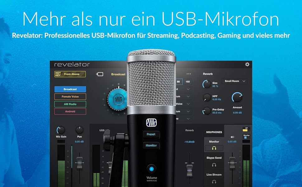 PreSonus Revelator USB-Конденсаторний мікрофон для запису, подкастингу та стрімінгу з програмним забезпеченням Revelator