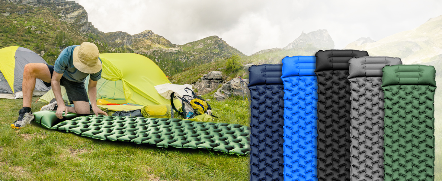 Isomatte Camping Ultralight Inflatable Sleeping Pad with Pillow - Waterproof Folding Air Mattress for Camping, Hiking, Travel & Backpacking (Green)