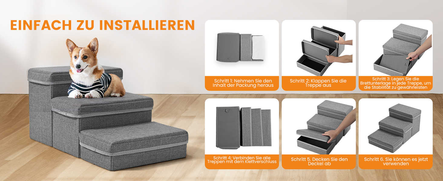 Сходинки для собак Sunowl, 2-ступеневі складні, широкі, з місцем для зберігання, для маленьких собак та котів, м'яка, неслизька поверхня
