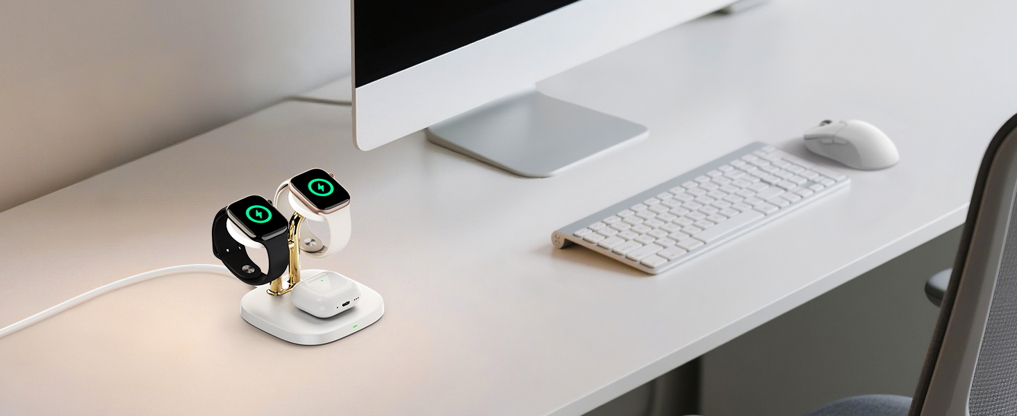 Зарядна станція SwanScout Doppel Watch 704A для Apple Watch 10/Ultra/9/8/7/6 та AirPods Pro (3.3W, без адаптера, чорний/золотий)