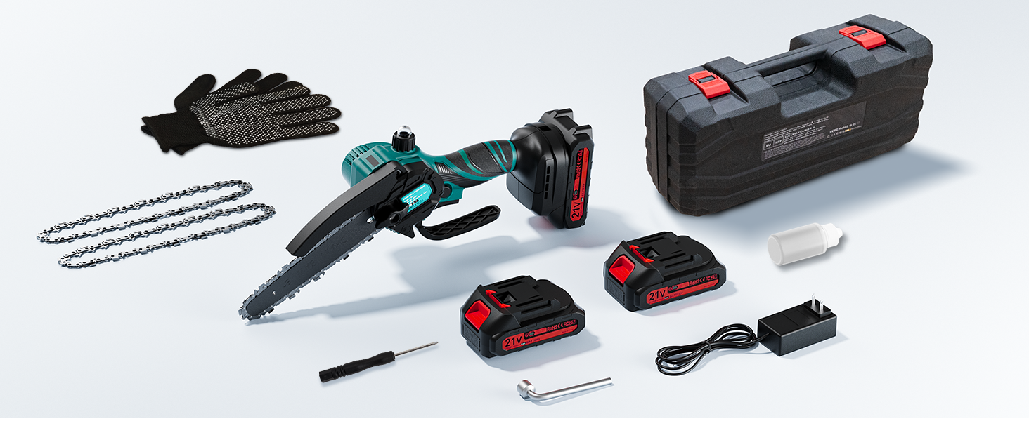 Акумуляторна міні-пилка Olubfdh 4000mAh, 6 дюймів, з автоматичним змащенням, 2 акумулятори 2000mAh, для стрижки гілок та дерева