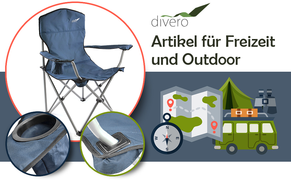 Складний стілець для риболовлі Divero Angelstuhl XL з підлокітниками та тримачем для напоїв, зелений або темно-синій