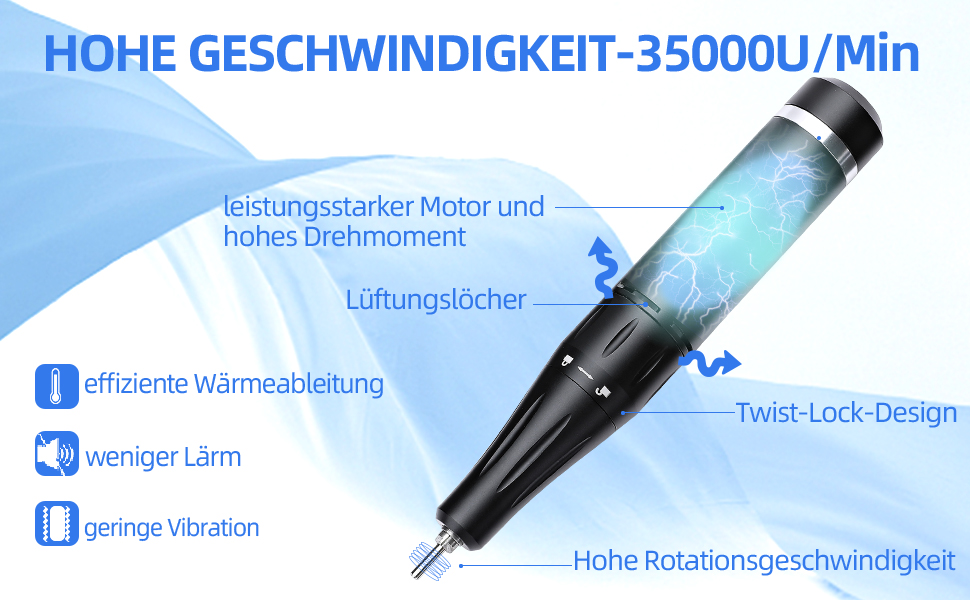 Електричний фрезер для манікюру та педикюру Delanie з акумулятором, 35000 об/хв, для гелю, акрилу, видалення кутикули, LED-дисплей, USB-зарядка (чорний)