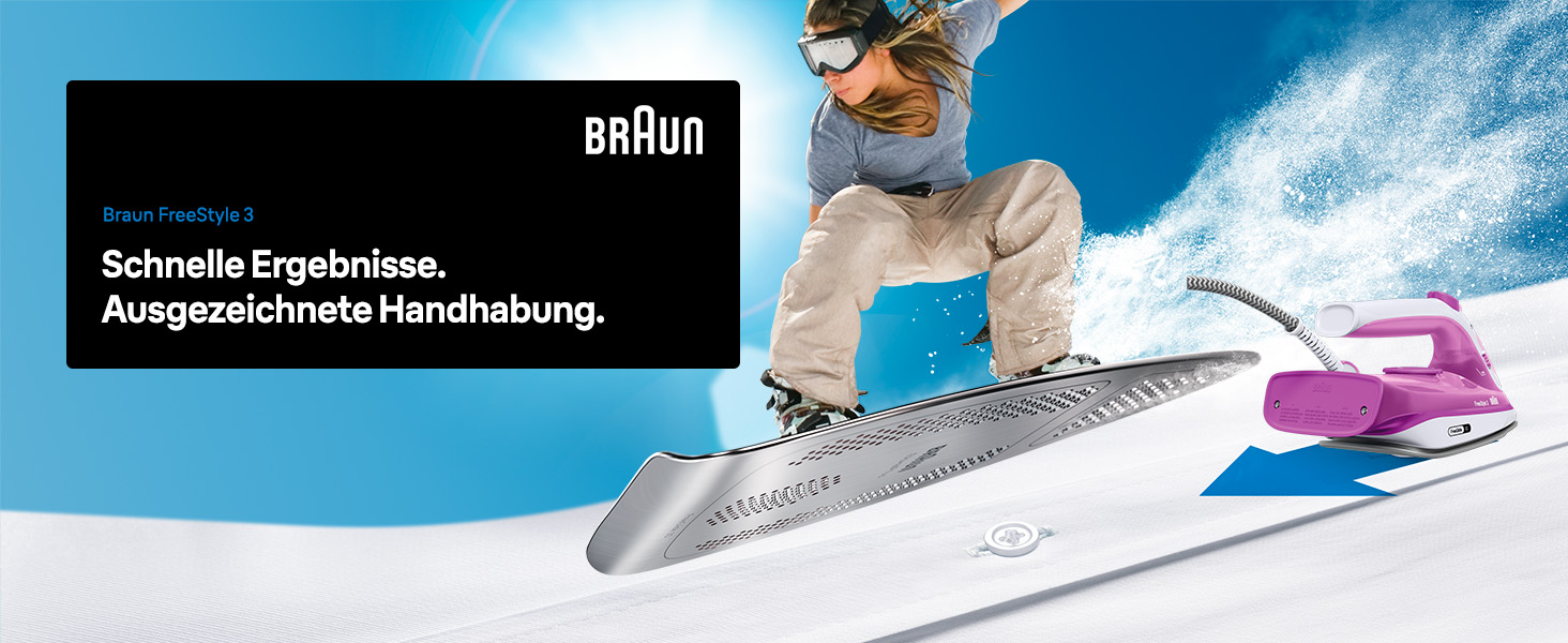 Праска з парою Braun FreeStyle 3 FI3124 PU, 2400 Вт, фіолетово-рожева, технологія FreeGlide 3D, керамічна підошва, Ultimate FastClean