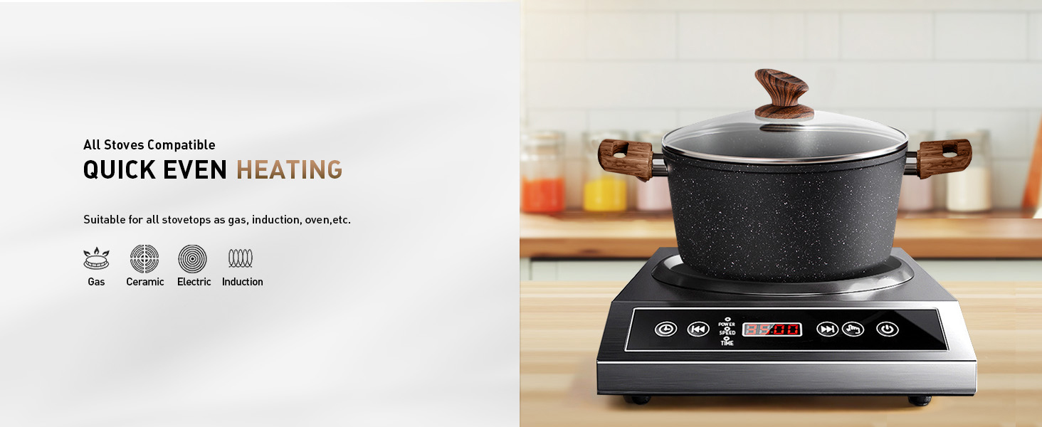 Набір посуду Kitchen Academy 12 предметів з антипригарним покриттям для індукції, газових плит та мікрохвильової печі, чорний