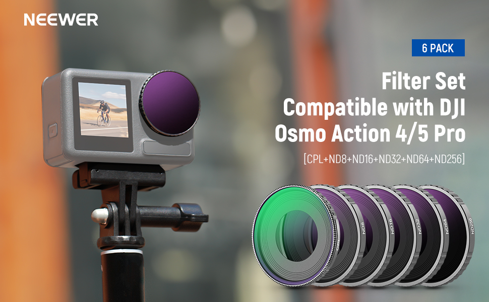 Набір фільтрів NEEWER CPL та ND для DJI Osmo Action 4/Action 5 Pro (4 шт.): CPL, ND8, ND16, ND32. Сумісний з DJI Osmo Action 4/Action 5 Pro. Фільтри для екшн-камери, з багатошаровим покриттям.