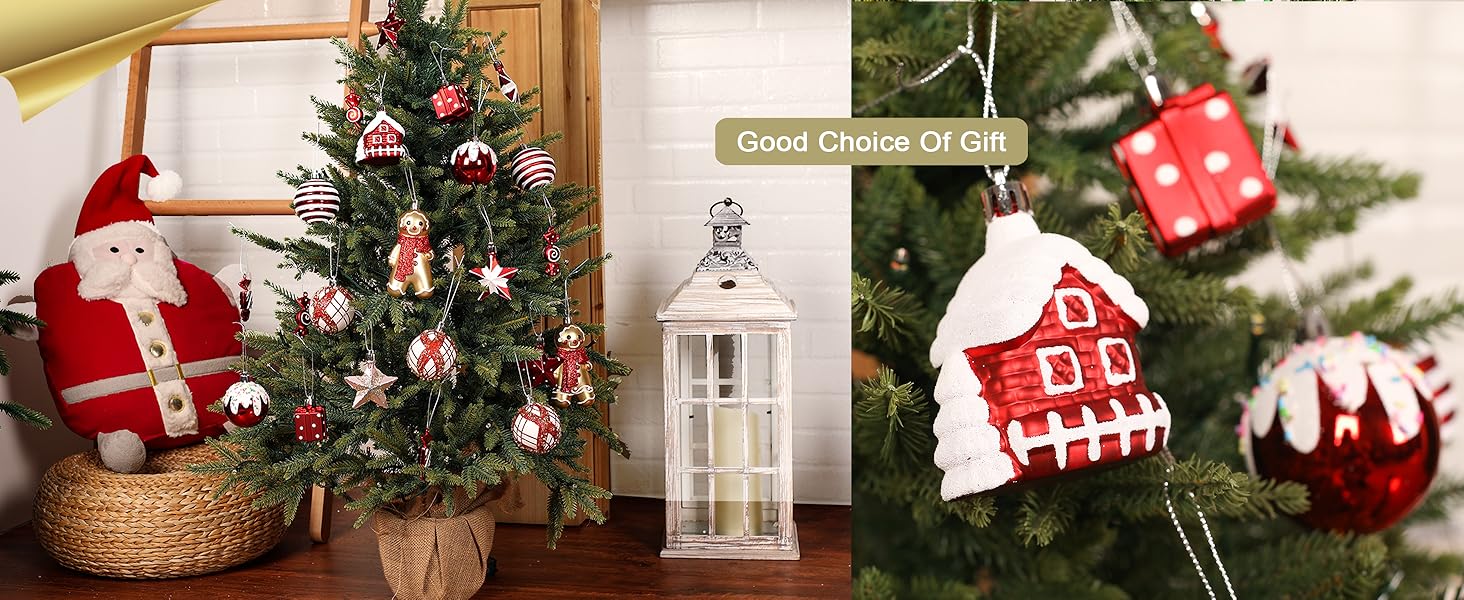 Набір прикрас на ялинку Shareconn 65 шт. - пластикові кулі, міцні, різні розміри та кольори (червоний та білий)