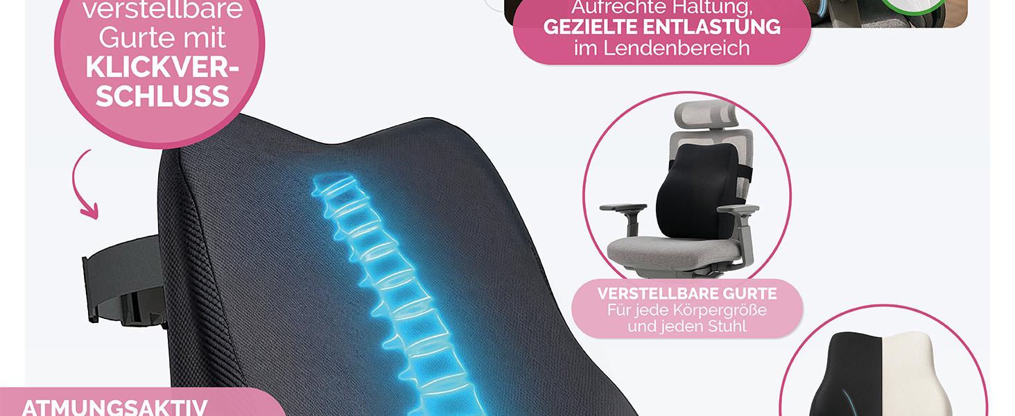 Ортопедична подушка для спини Blumtal з Memory Foam: підтримка попереку, сертифікат OEKO-TEX, знімний чохол