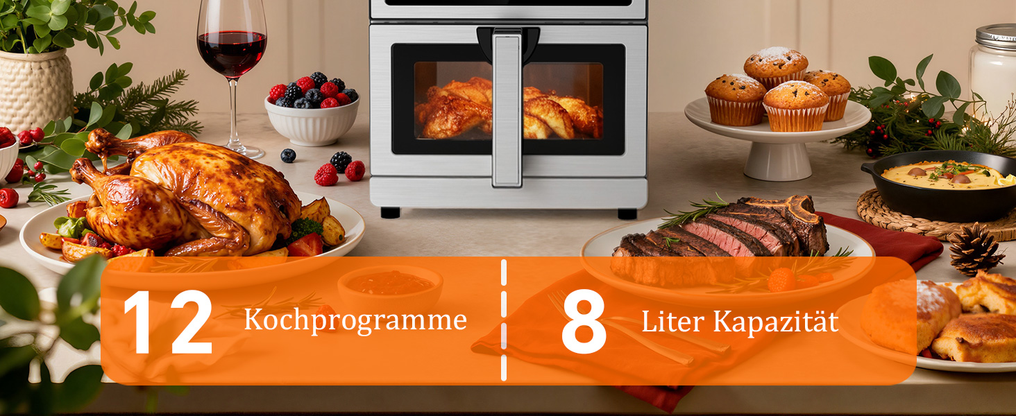 Аерофритюрниця 12л 2 камери 2600W Airfryer XXL срібна - багатофункціональна фритюрниця з верхнім та нижнім нагріванням, вікном та підсвіткою