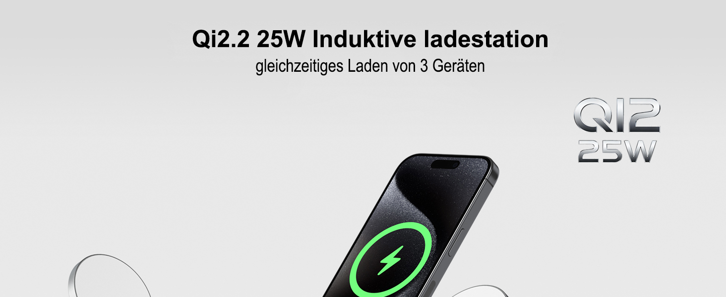 Бездротова зарядна станція 3-в-1 з Qi2.2 25W для Apple Watch та iPhone (Magsafe) + адаптер 35W (Біла)