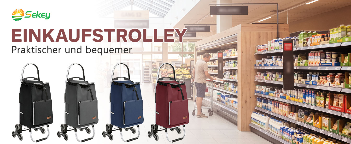 Складана сумка-візок для покупок Sekey з функцією підйому по сходах та термоізоляційною камерою, синя