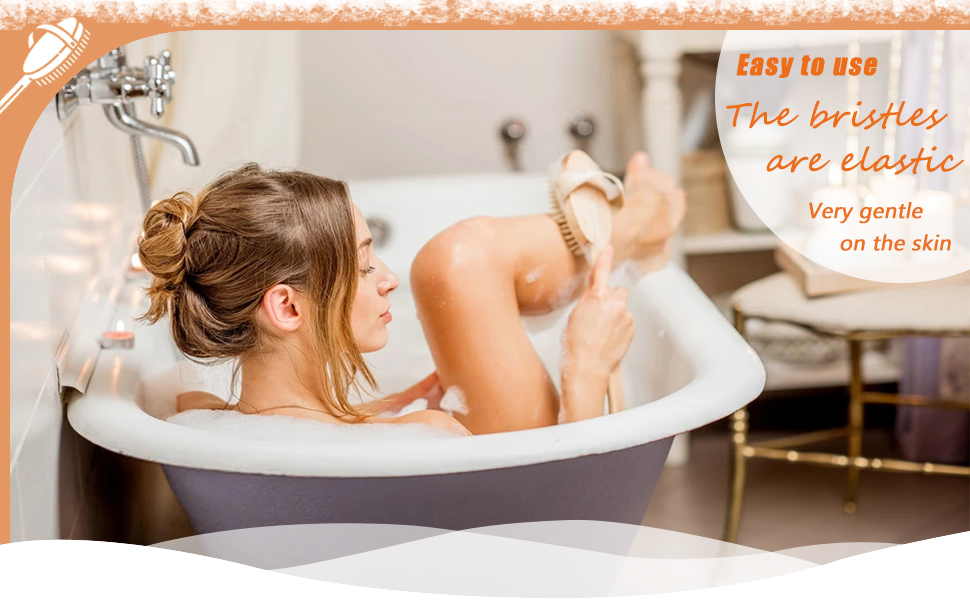 Щітка для тіла з довгим руків'ям, щітка для спини знімний руків'я, 2 насадки, для очищення тіла, скребок для спини в душі, натуральна щетина, Mango Largo