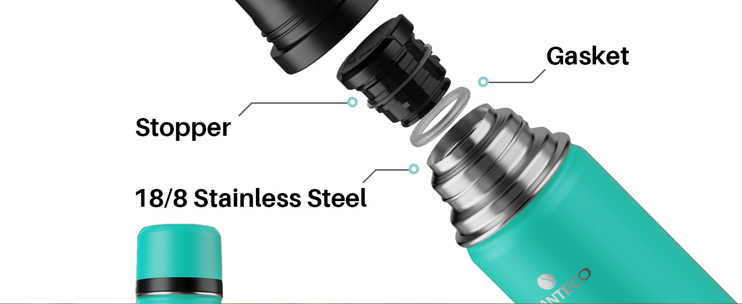 Термос-термокана Santeco з нержавіючої сталі, 1л, 500мл, з антивитіканням, ізольована пляшка з кришкою-чашкою для подорожей, термос для кави та чаю для дітей, спорту, без BPA, 24 години холод & 12 годин гарячий (зелений джунглів, 1000 мл)