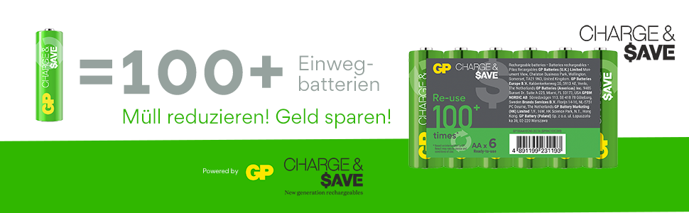 Зарядний пристрій для акумуляторів GP Charge&Save AA AAA з USB-C, 4 слоти, швидка зарядка, LED-індикатор, компактний дизайн