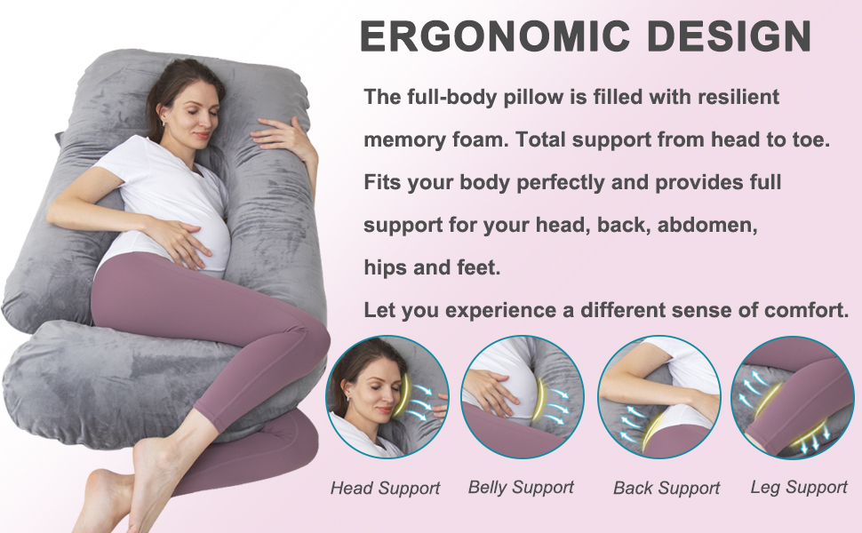 Подушка для вагітних TaiBest U-подібна, з подрібненого Memory Foam, для сну, підтримка живота, сіра