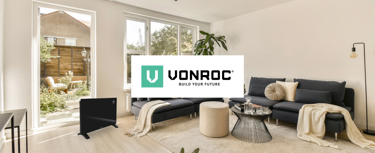 Електричний конвекторний обігрівач VONROC 2000W - для кімнат до 24м² - настінний/підлоговий монтаж, ручне/APP керування, білий